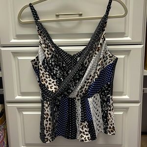 Cabi top. Size 6.  Black, blue, brown. Multi designs.